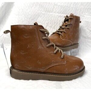 Carter’s Toddler Boys Brown Dinosaur Print Lace-Up Faux Leather Boots Size 12M